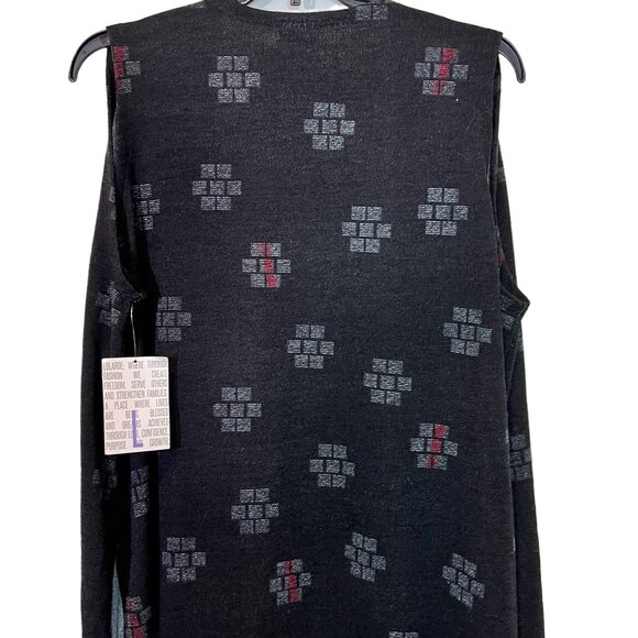 LuLaRoe NWT Cardigan L Black Grey Red Womens Longline Sleeveless Duster Sz Large - Picture 4 of 10